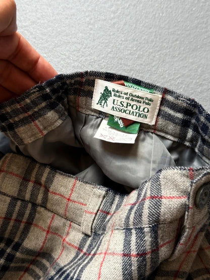 US Polo Association High Waisted Check Wool Blend Trousers 28”