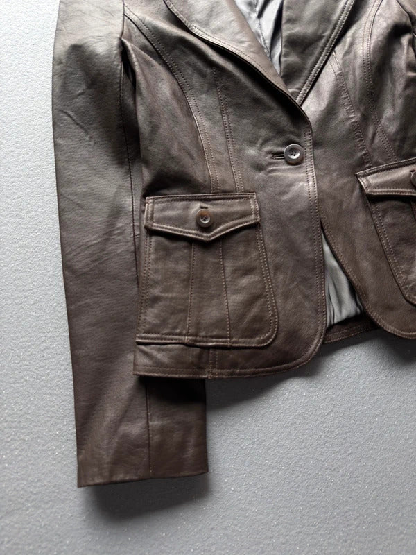 Y2K New Look Brown Leather Jacket – Women’s Size 10