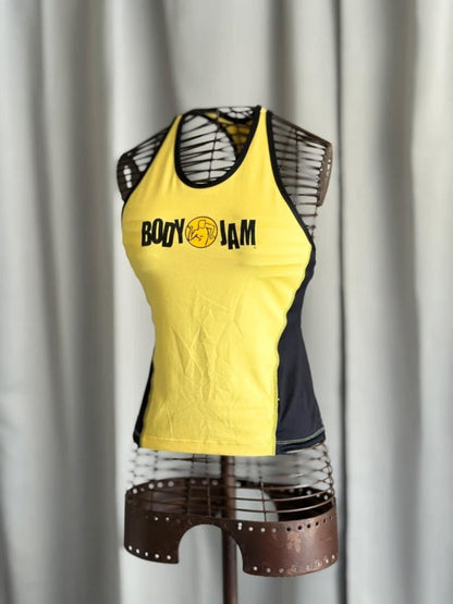 Body Jam Yellow Black Racerback Tank Top Y2K Gym Fitness Vest Large