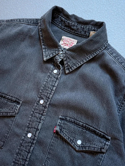 Levi’s Grey Pearl Snap Button Western Denim Shirt Medium