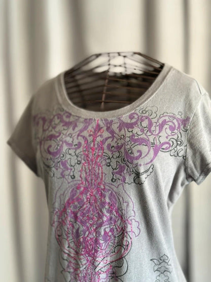 Y2K Glitter Baroque Mandala Print Baby T Shirt XL