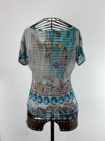 Les Copains Mesh Sheer Floral Blouse XL
