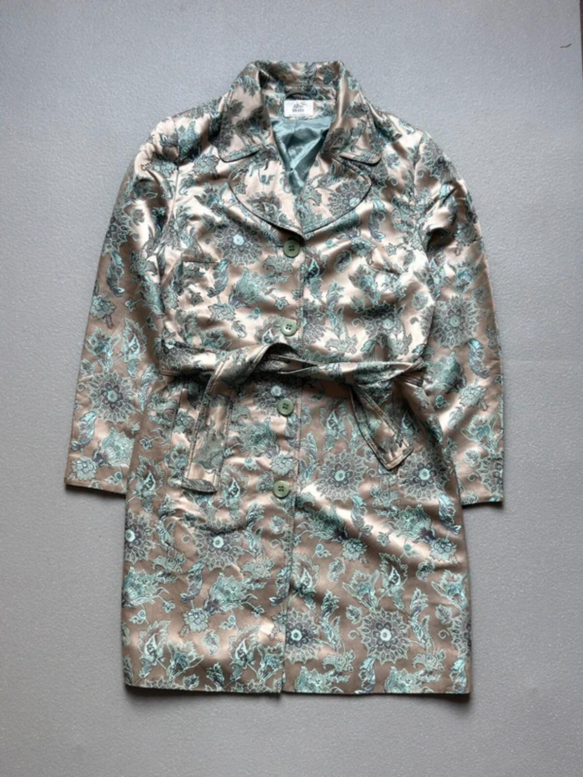 Y2K Silver Botanical Embroidery Trenchcoat with Belt Size 18