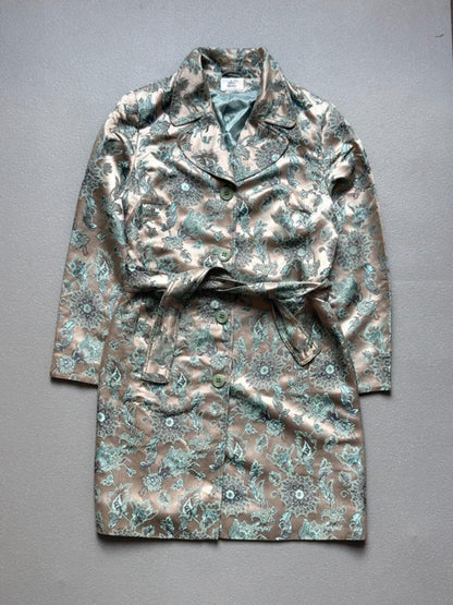 Y2K Silver Botanical Embroidery Trenchcoat with Belt Size 18