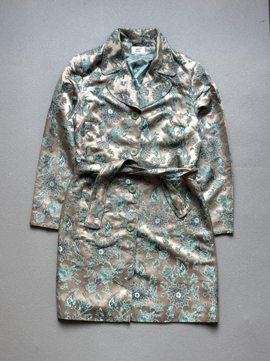 Y2K Silver Botanical Embroidery Trenchcoat with Belt Size 18