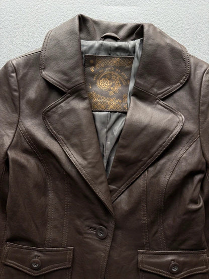 Y2K New Look Brown Leather Jacket – Women’s Size 10