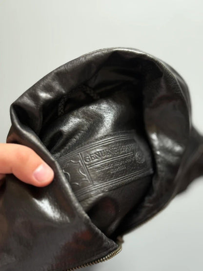 Vintage Black Leather Moto Jacket Medium Biker Y2K Zip Detail Grunge