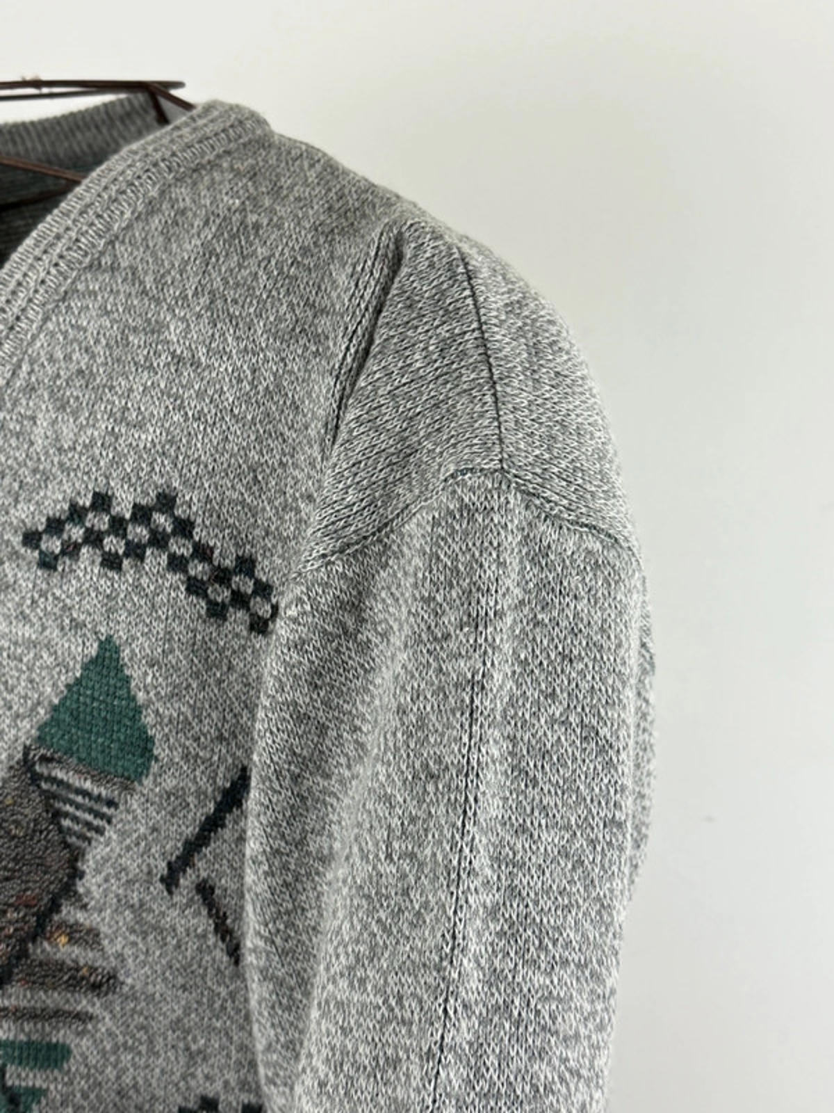 Geometric 80s V Neck Knit Jumper XL Boxy Fit