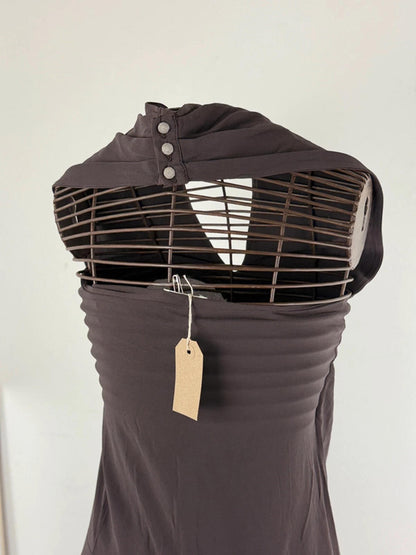 Pinko Backless Halter Neck Dress Size 8 Y2K Brown