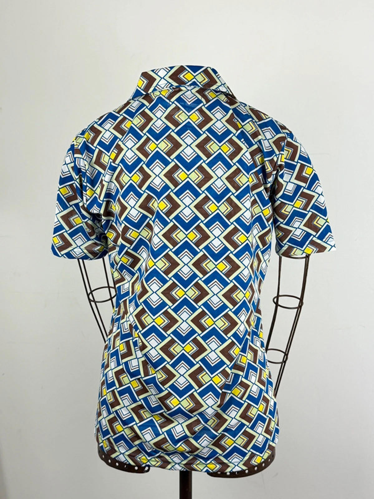 1970s Style Vintage Poly Mosaic Pattern Shirt Large