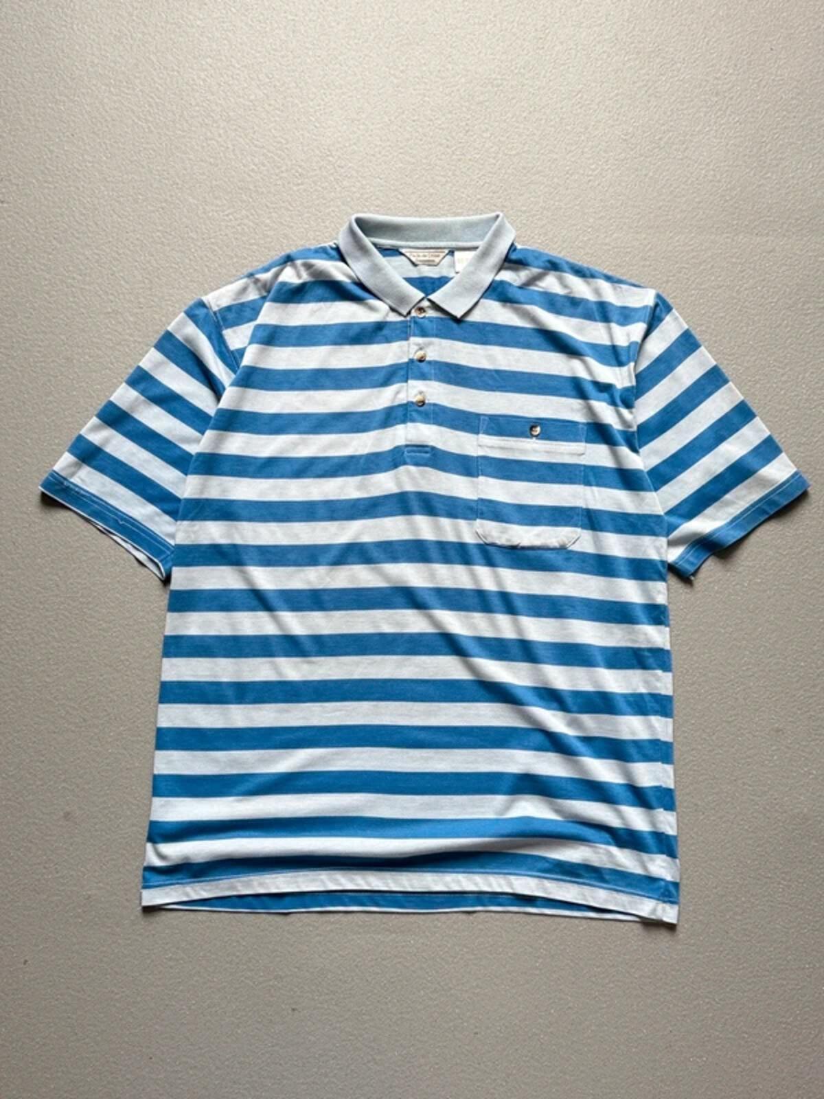 70s Vintage Stripe Polo Shirt Medium Blue Mens