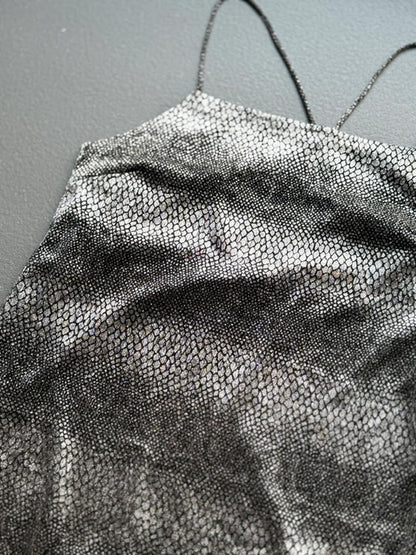 Y2K River Island Cross Strap Silver Dress Size 14