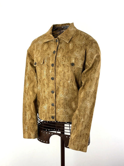 Snakeskin Print Cotton Trucker Jacket Size 12