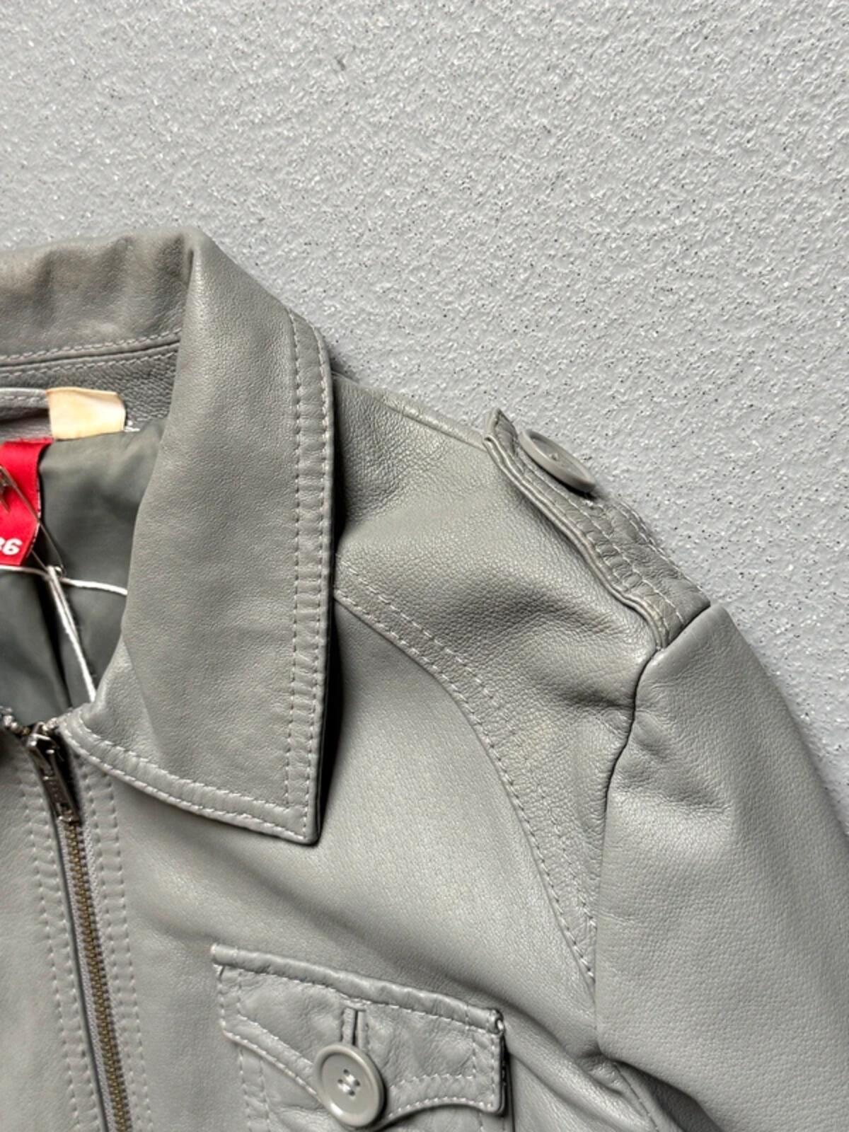Y2K Grey H&M Cropped Leather Jacket Size 8