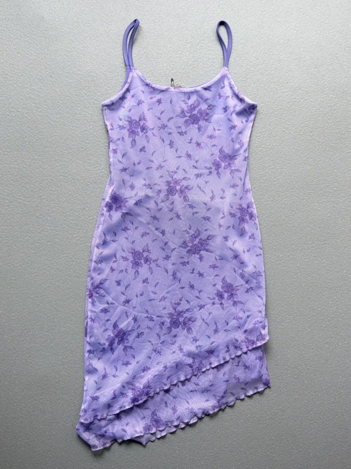 Y2K Asymmetrical Floral Mesh Strap Dress Small