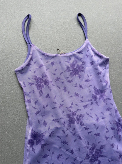 Y2K Asymmetrical Floral Mesh Strap Dress Small