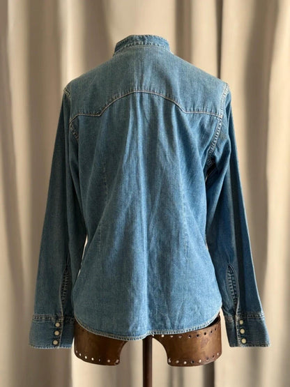 Lee Denim Western Shirt Womens Large Light Blue Snap Button Cowboy