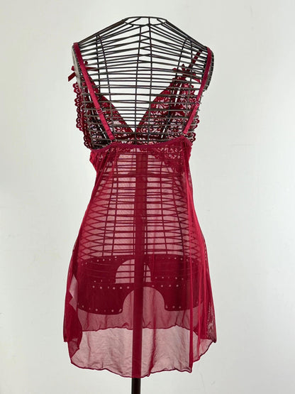 Sheer Lace Babydoll Slip Dress Y2K Large