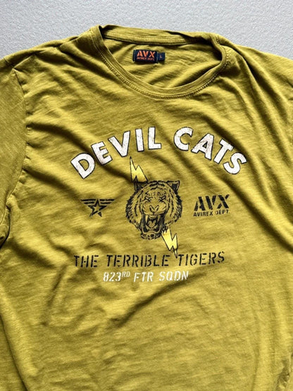 Avirex Devil Cats Military Print T Shirt Large