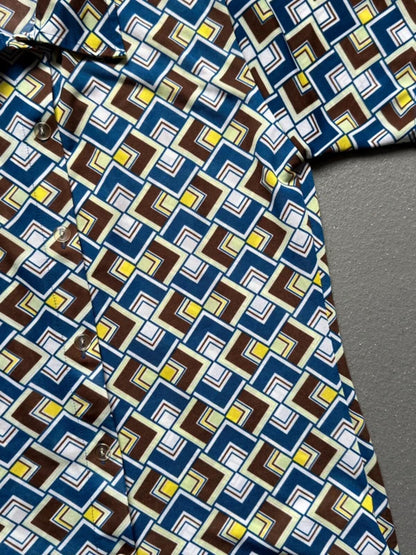 Vintage 1970s Geometric Pattern Short Sleeve Shirt Ladies Large