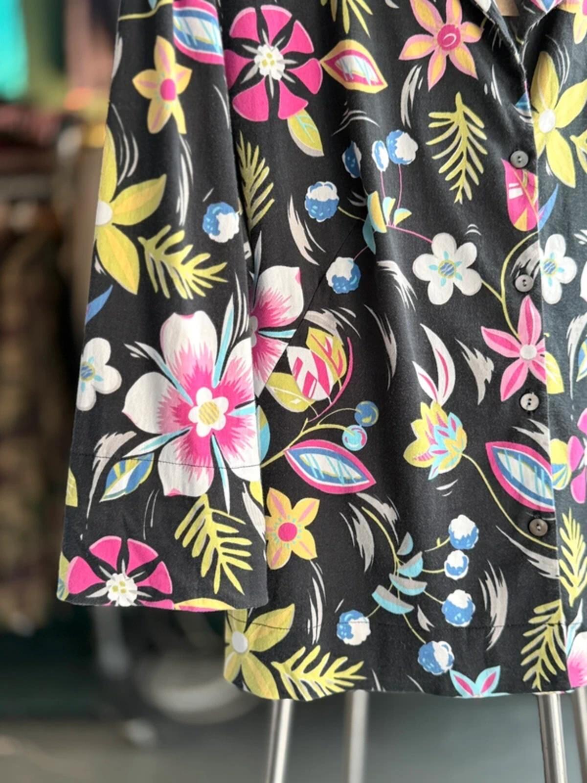 Vintage 80s Floral 3/4 Sleeve Blouse Shirt Large Ladies