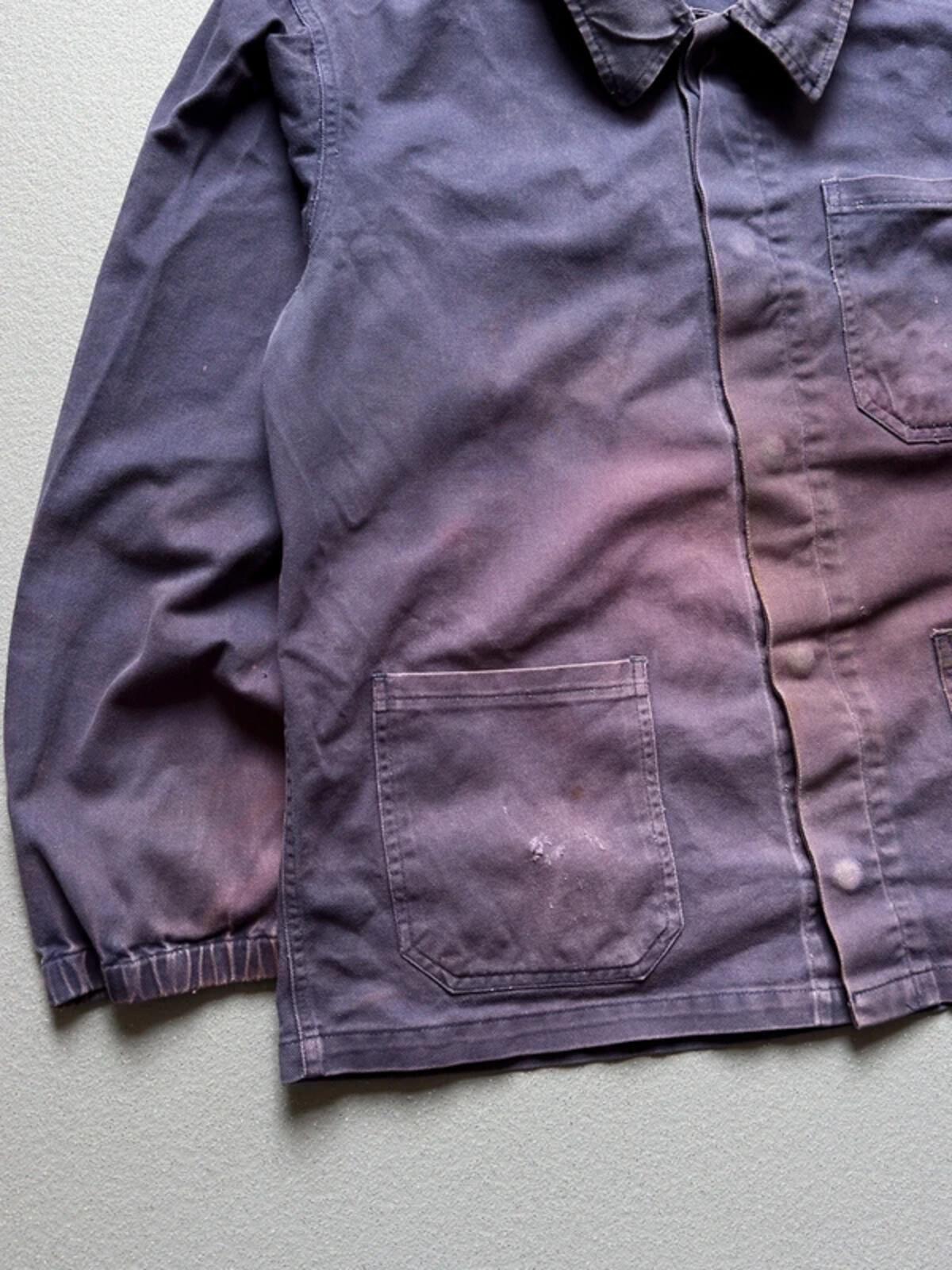 Vintage French Work Jacket Blue Purple Faded Medium