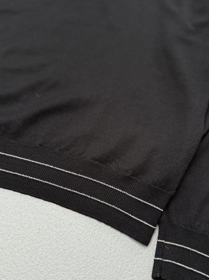 Armani Collezioni Black V Neck Knit Jumper Contrast Trim Sweater