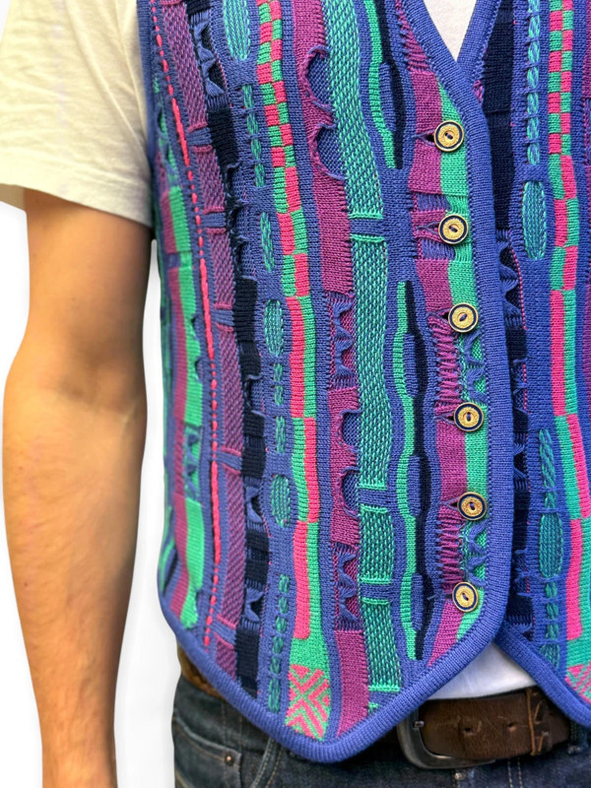 Vintage Cosby 3D Knit Waistcost Cardigan Small