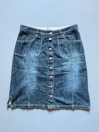 Y2K Share Tribal Embroidered Front Button Denim Skirt Size 16
