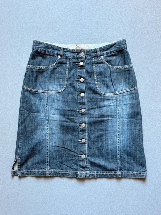 Y2K Share Tribal Embroidered Front Button Denim Skirt Size 16