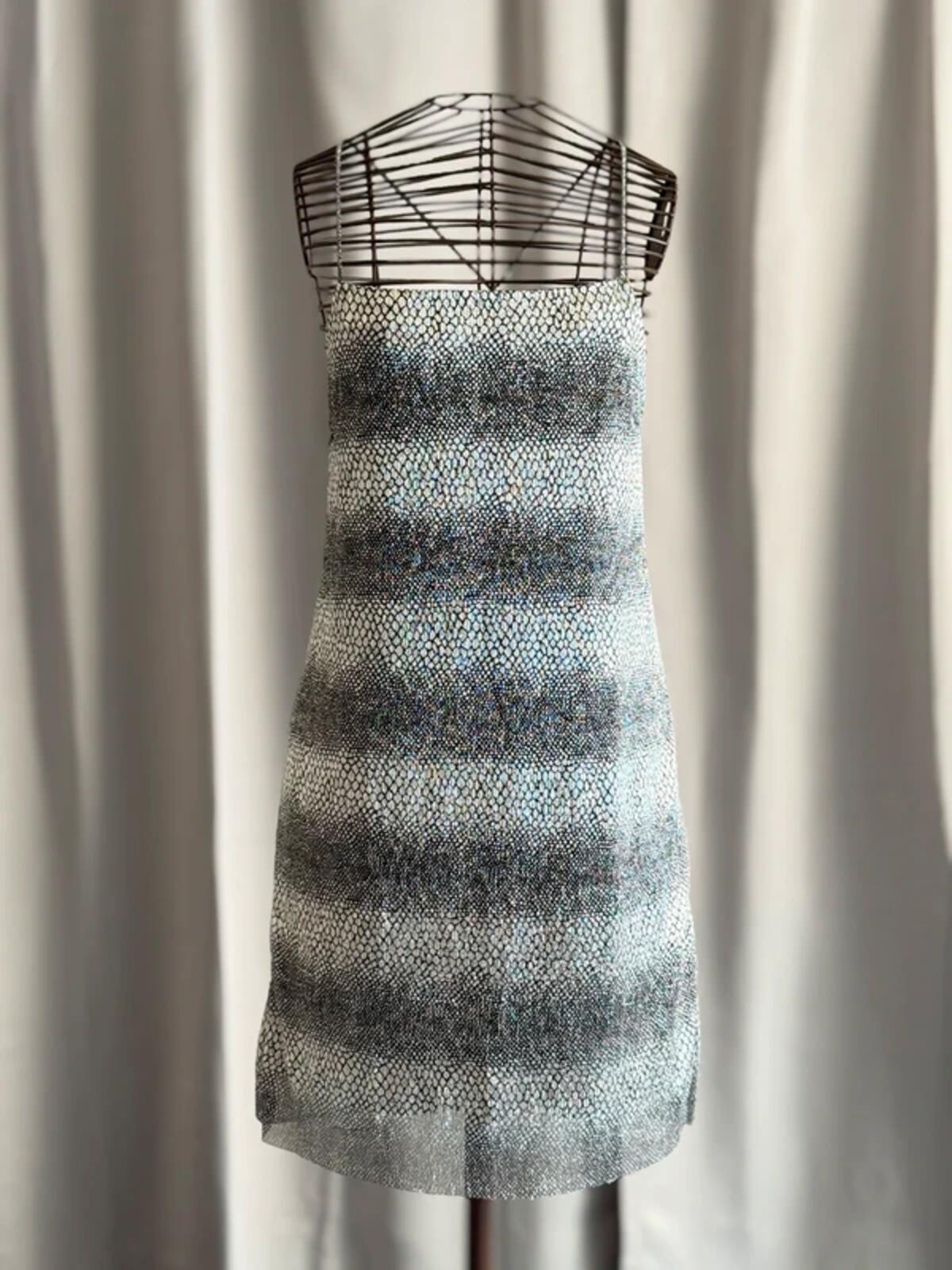 River Island Silver Metallic Mini Dress Size 14 Y2K Party Clubbing Backless