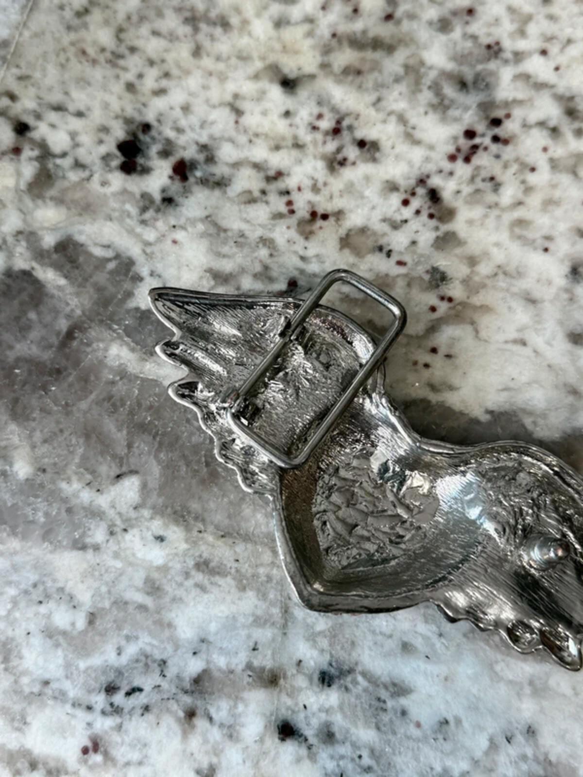 Y2K Diamonte Winged Heart Belt Buckle Emo Alt