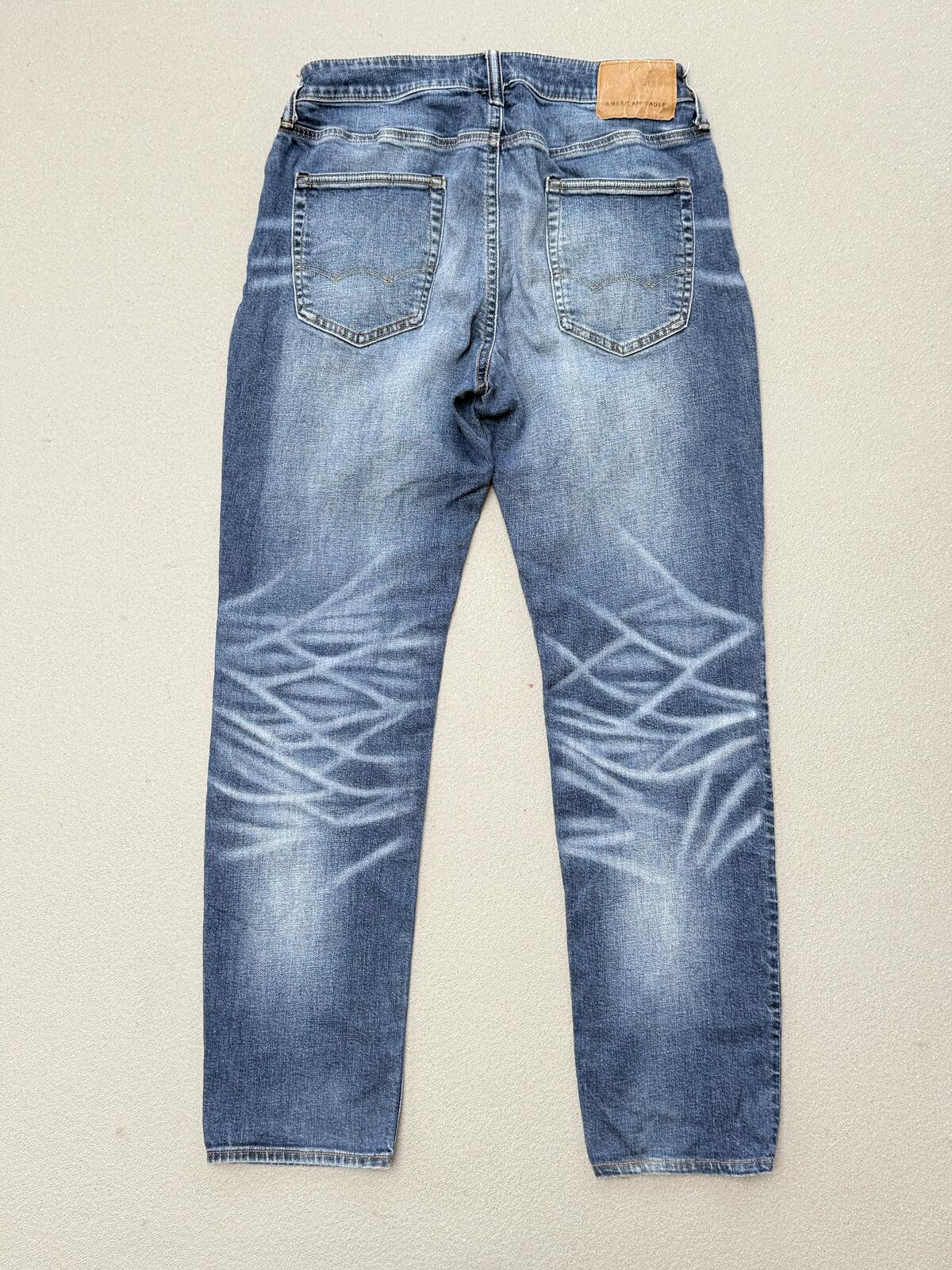 American Eagle Blue Distressed Slim Jeans Faded Denim