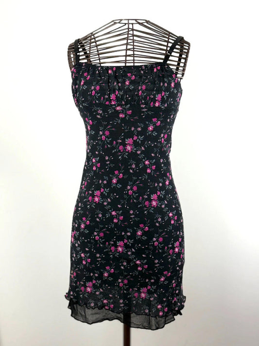 Y2K Strappy Floral Mesh Dress 8 Exposed Hem