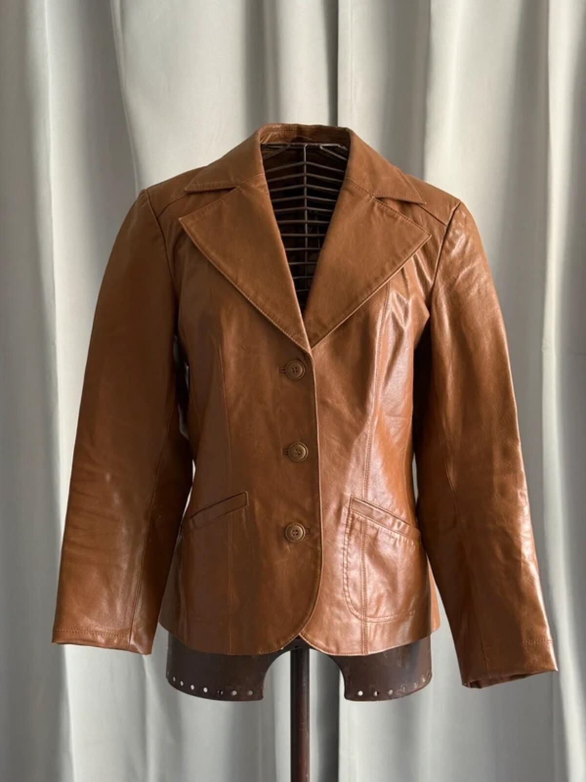 Vera Moda Brown Leather Jacket with big lapels Large