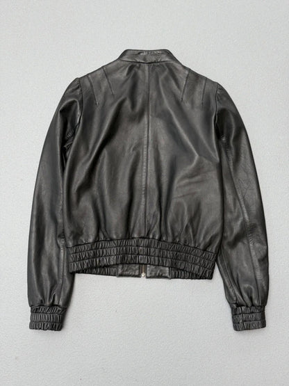 Mexx Y2K Lamb Leather Bomber Jacket Size 16 Black