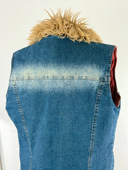 Y2K Afghan Denim Vest Gilet Medium