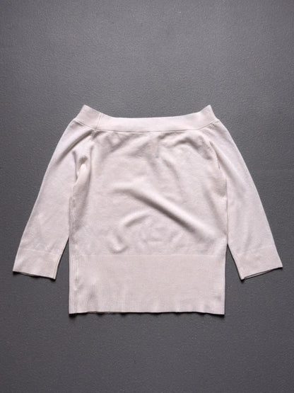 Etam Y2K Off Shoulder Bow Cream Knit Jumper Size 16