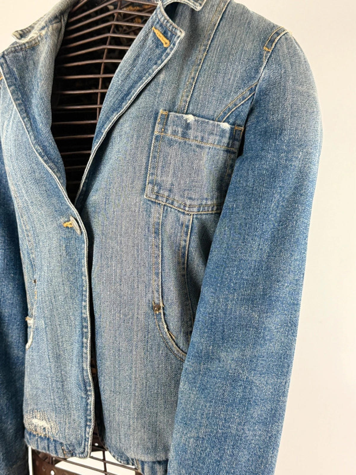 Y2K Denim Blazer Jacket Large Leopard Print