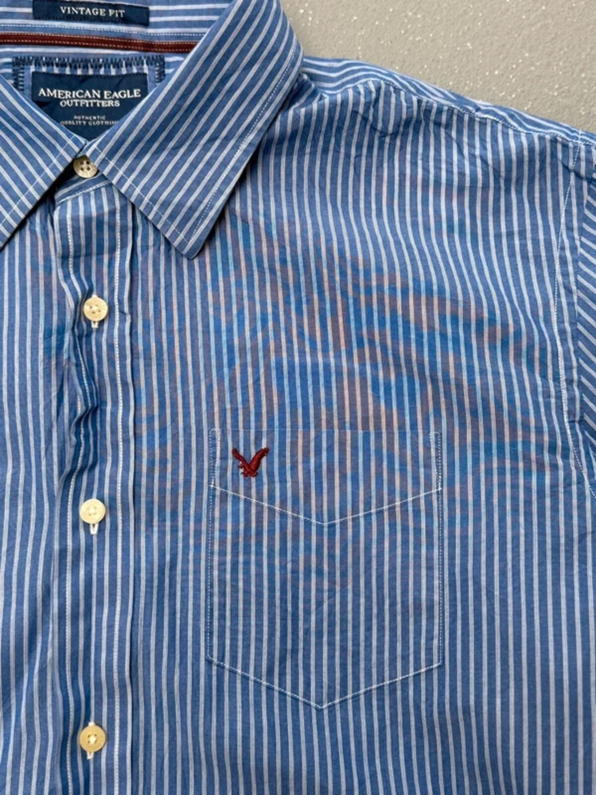 American Eagle Y2K Smart Pin Stripe Blue Shirt XXL