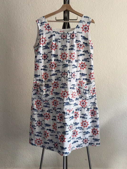 Vintage Nautical Sea Print House Dress Large