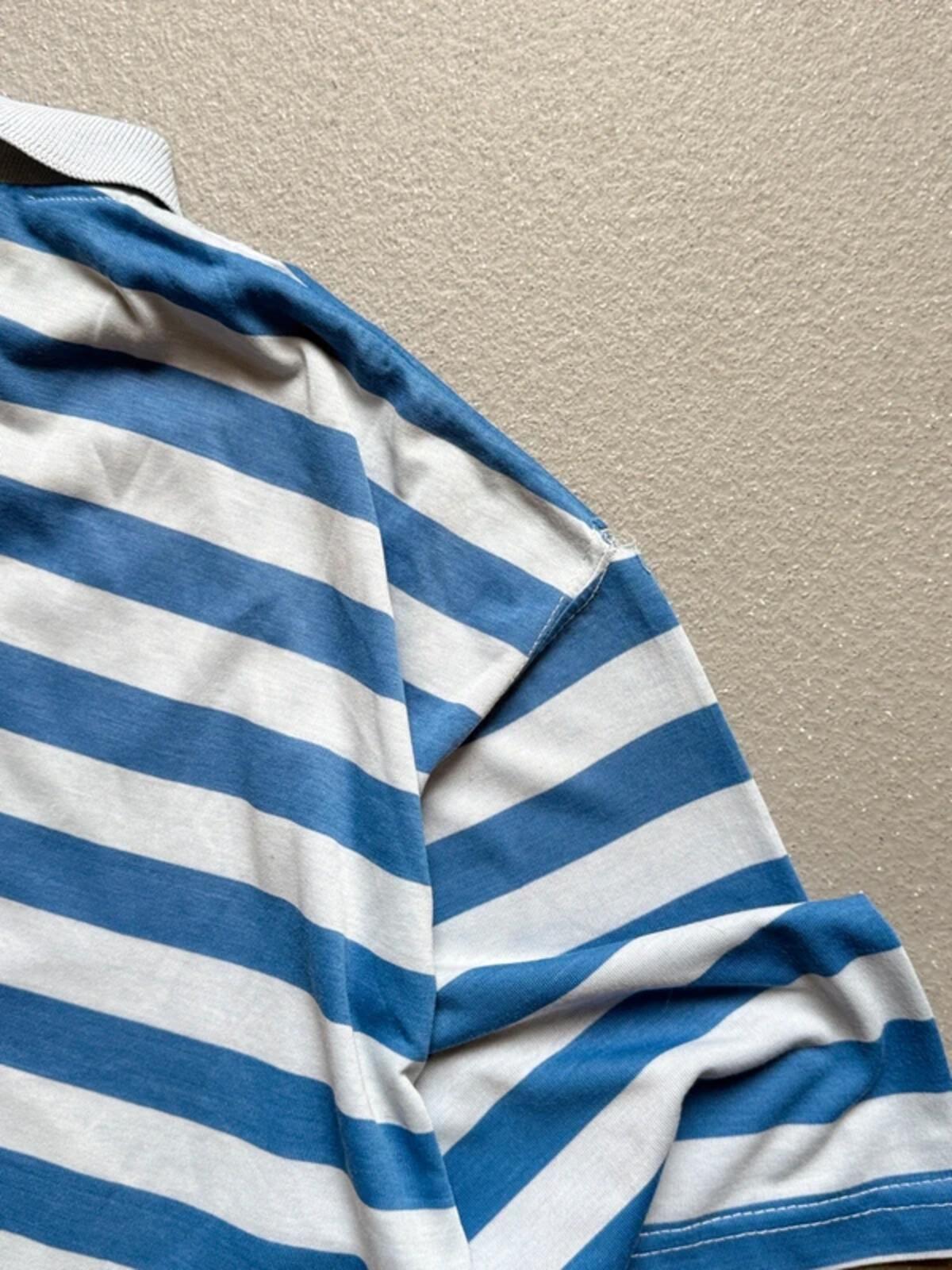 70s Vintage Stripe Polo Shirt Medium Blue Mens