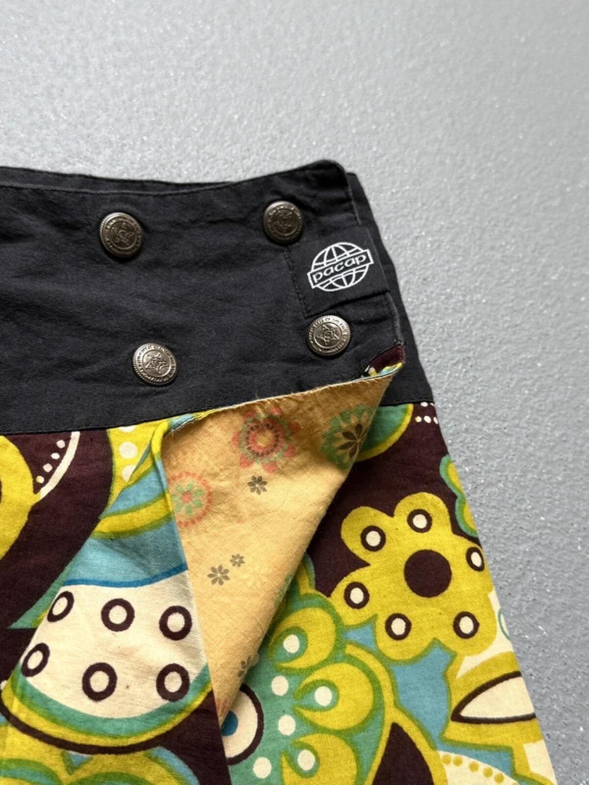 Y2K Brown & Green Floral Cotton Wrap Skirt One Size