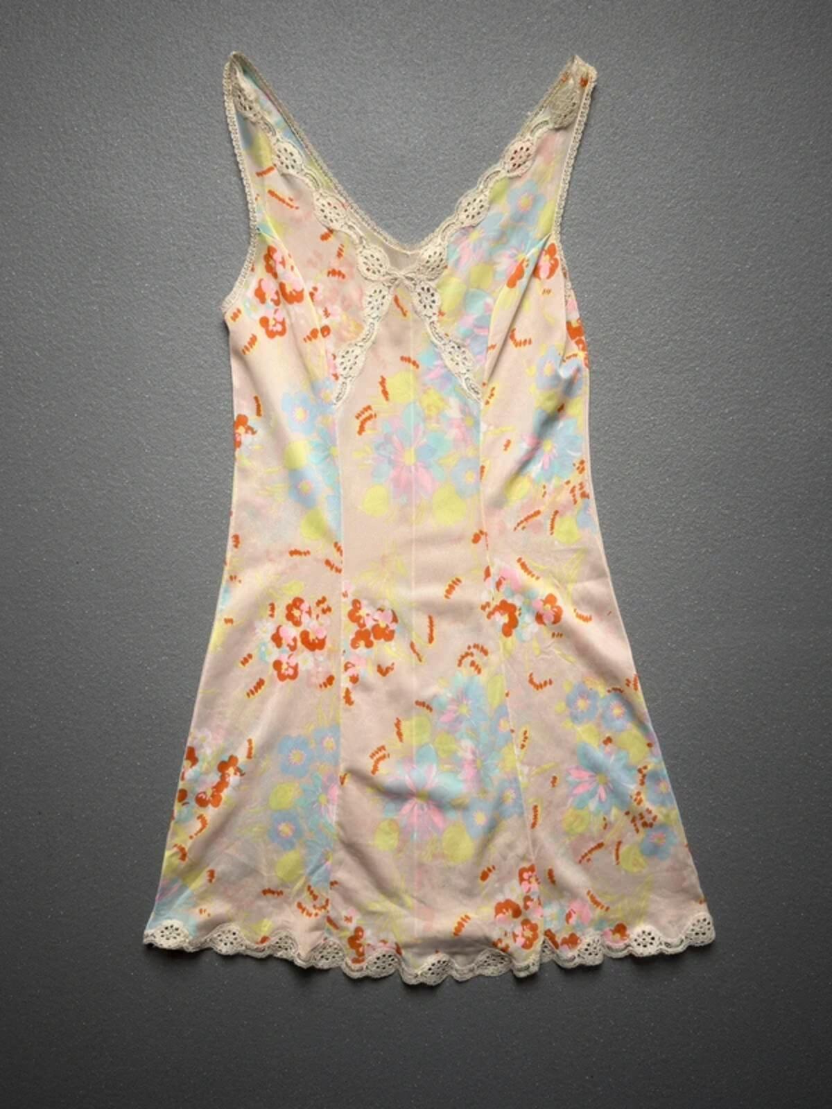 Y2K Lace Trim Pastel Pattern Slip Dress Small