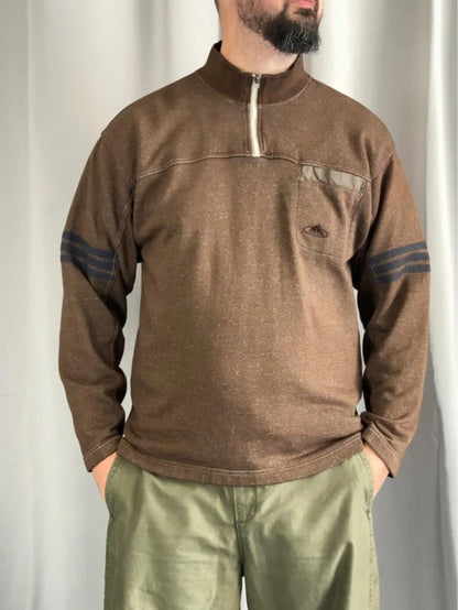 Adidas 90s Vintage 1/4 Zip Sweatshirt Brown Medium