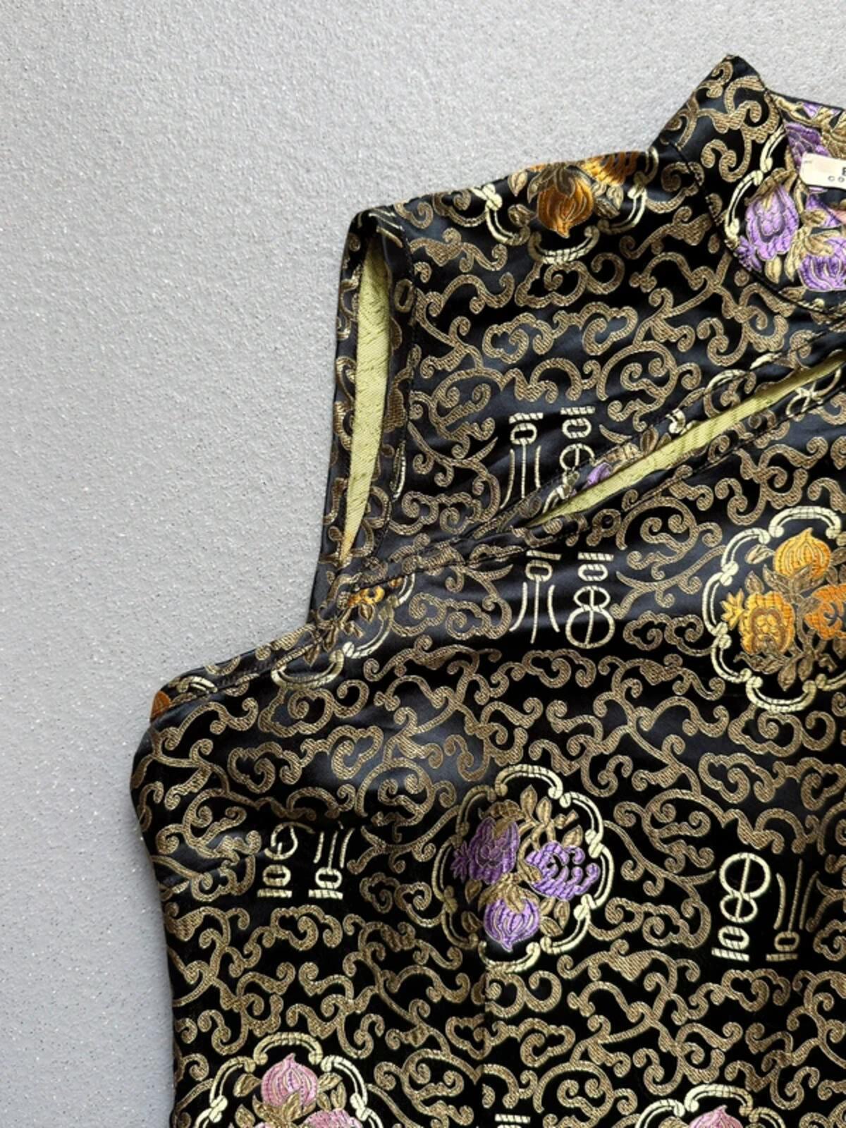 Y2K Geisha Black Gold Oriental Top Large