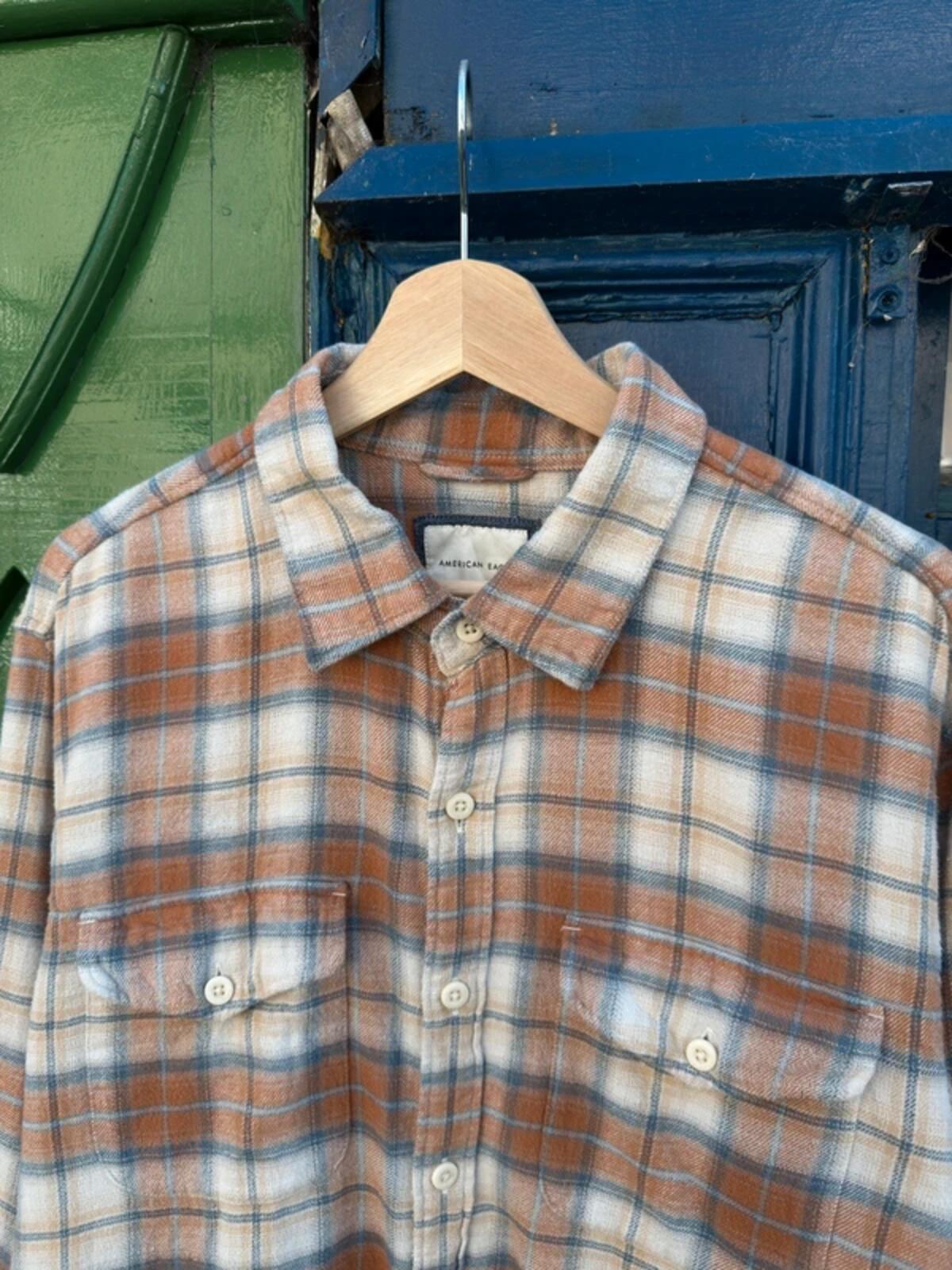 Orange Blue Flannel Shirt Large Super Soft
