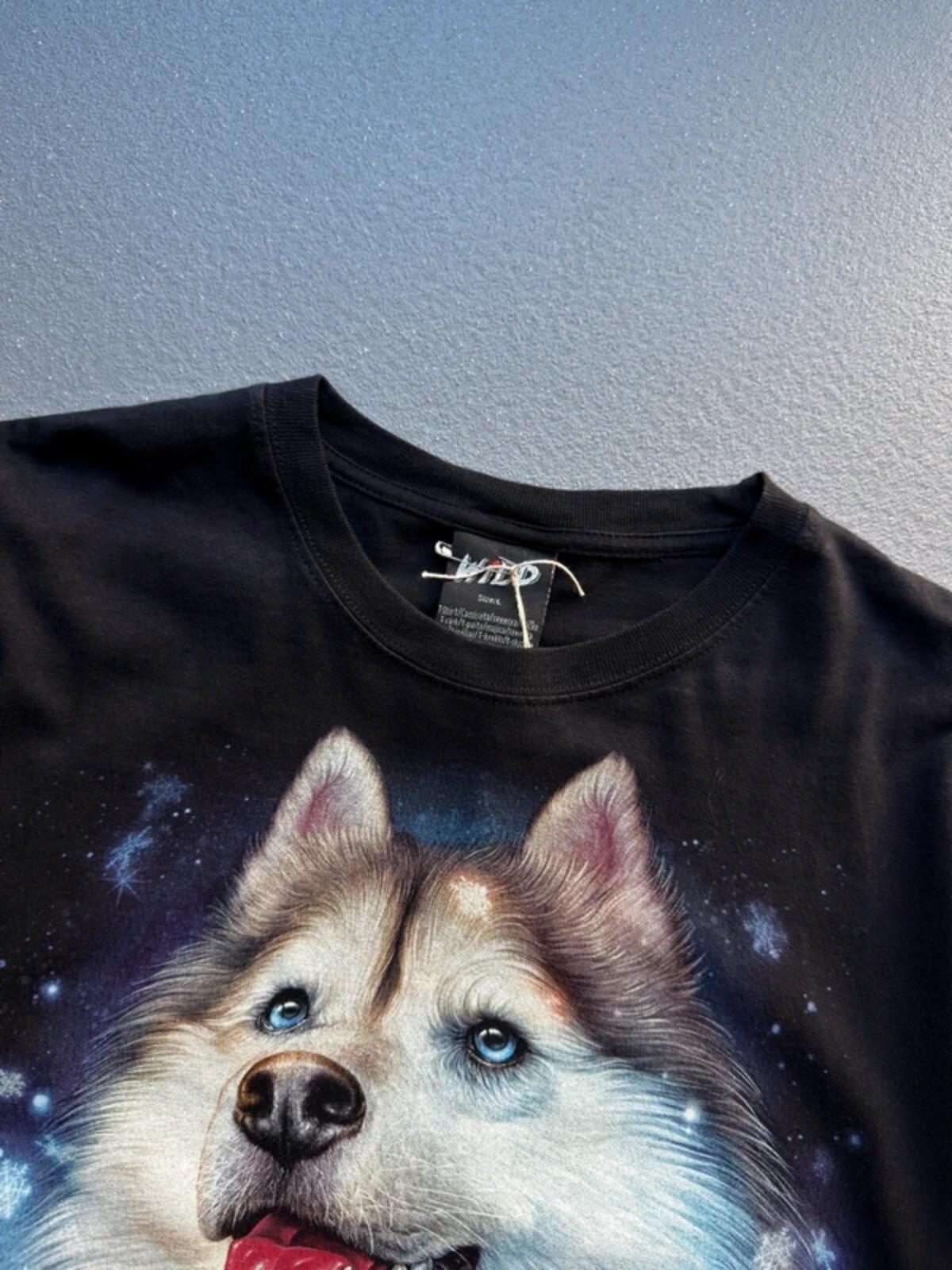 Vintage Wolf Husky Print T Shirt Large