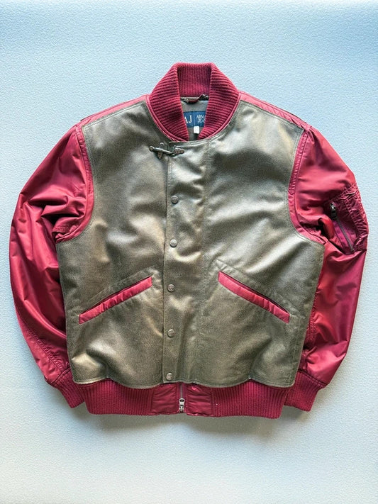 Y2K Armani Jeans Leather & Nylon Bomber Jacket Men’s XL