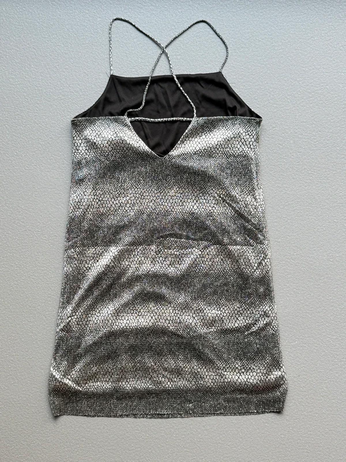 Y2K River Island Cross Strap Silver Dress Size 14